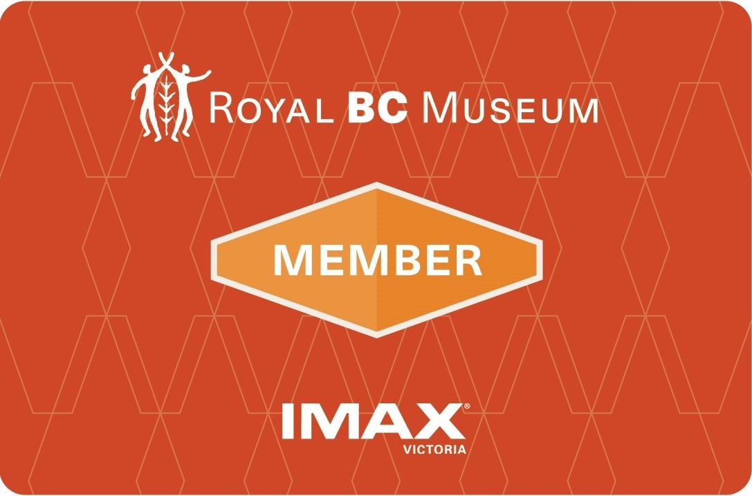 Orange membership card with Royal BC Museum and IMAX logos